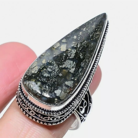 New Huge Pyrite Agate 925 Silver Statement Ring. - Picture 14 of 14